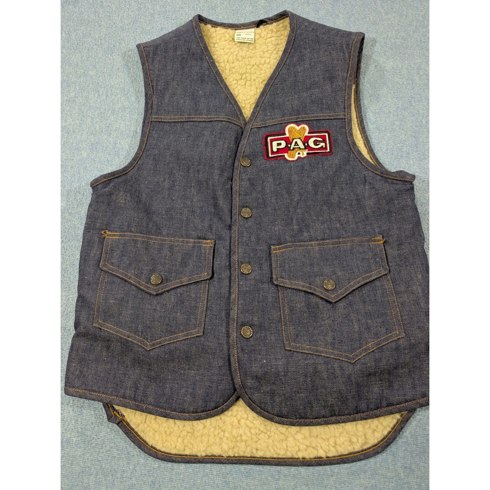 Vintage PAG Denim Sherpa Lined Western Vest Blue Small 691249S Snap Front